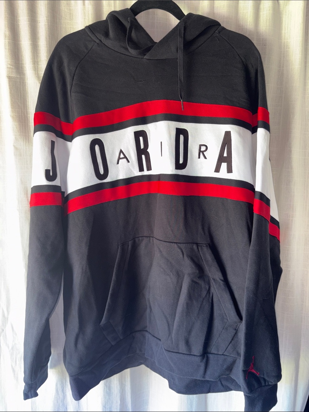 Jordan Black Hoodie with Red and White Stripe Panel